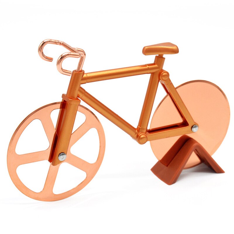 Bicycle Pizza Cutter - Stainless Steel Non-Stick Cutting Wheels - Display Stand - A very Cool Gift for Christmas by Leeseph