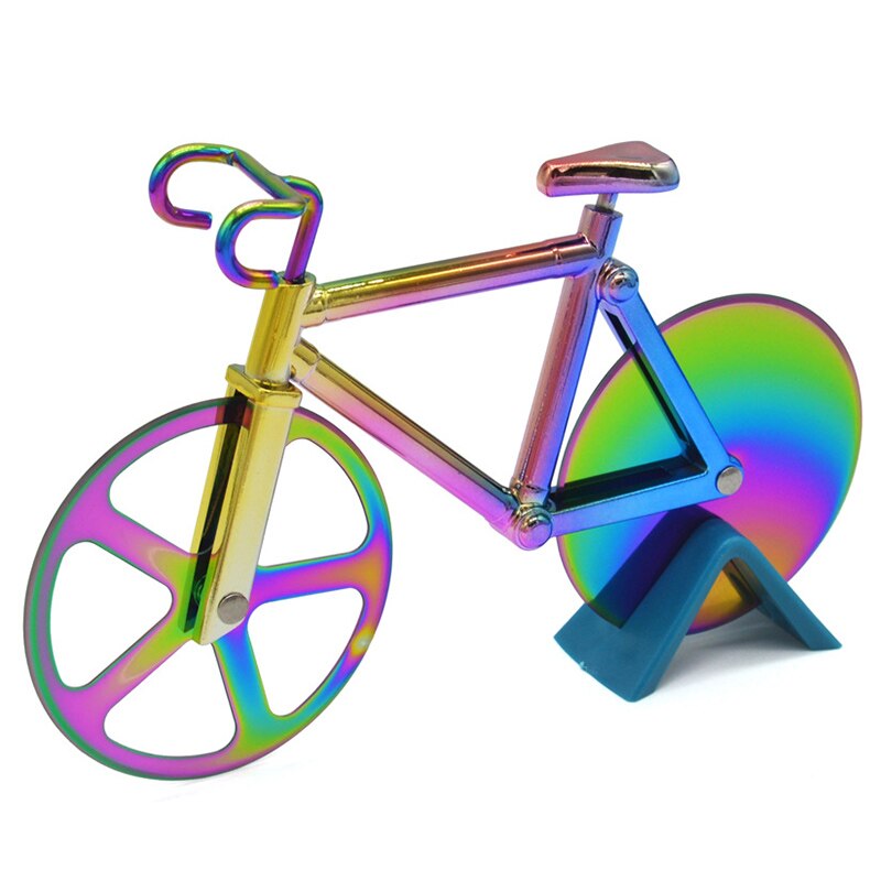 Bicycle Pizza Cutter - Stainless Steel Non-Stick Cutting Wheels - Display Stand - A very Cool Gift for Christmas by Leeseph