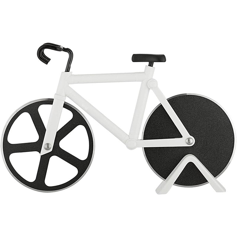 Bicycle Pizza Cutter - Stainless Steel Non-Stick Cutting Wheels - Display Stand - A very Cool Gift for Christmas by Leeseph