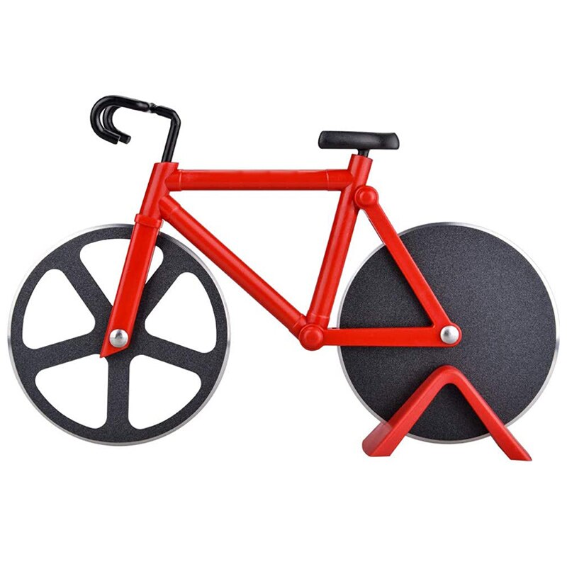 Bicycle Pizza Cutter - Stainless Steel Non-Stick Cutting Wheels - Display Stand - A very Cool Gift for Christmas by Leeseph