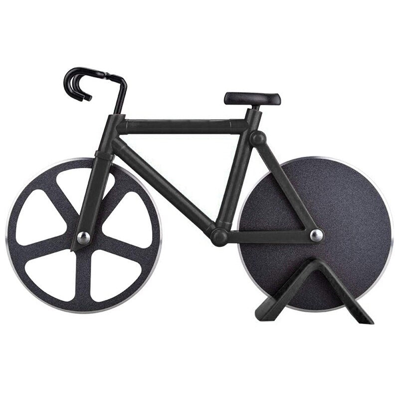 Bicycle Pizza Cutter - Stainless Steel Non-Stick Cutting Wheels - Display Stand - A very Cool Gift for Christmas by Leeseph