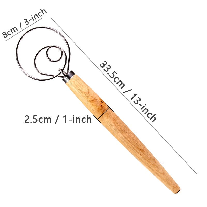 Danish Dough Whisk - LARGE 13" Stainless Steel Dutch Style bread dough whisk for pastry pizza mixer hook, kitchen accessories