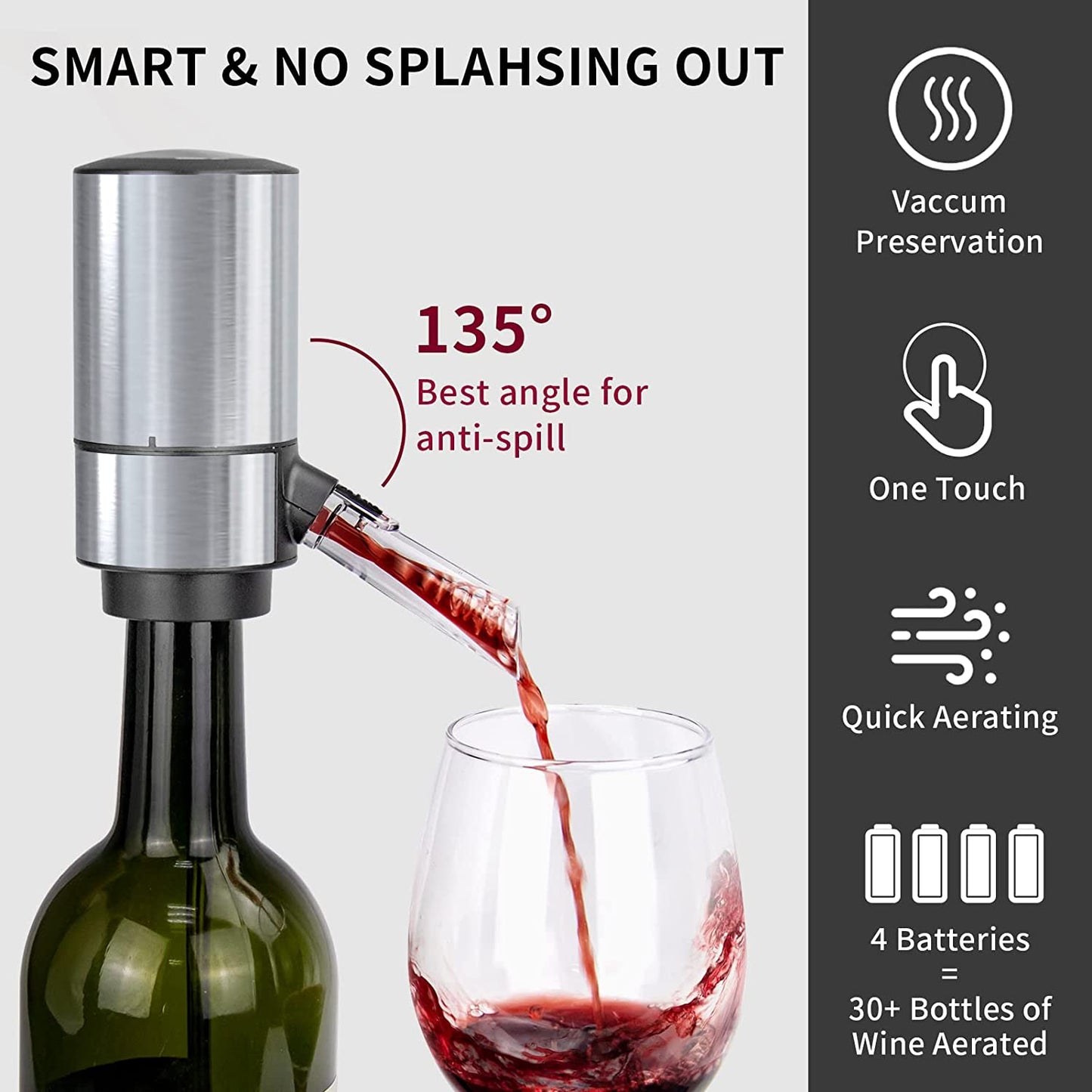 Electric Wine Aerator, Wine Pourer Automatic Dispenser Pump for One-Touch Instant Oxidation Smart Decanter Gift for Wine Lovers