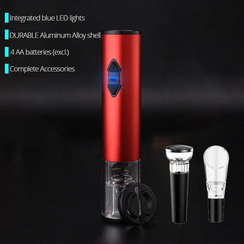 Electric Wine Opener, Automatic Electric Wine Bottle Corkscrew Opener with Foil Cutter for Wine Lover 4-in-1 Gift Set