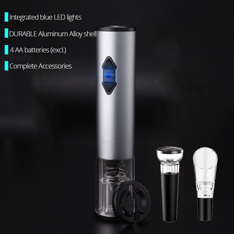 Electric Wine Opener, Automatic Electric Wine Bottle Corkscrew Opener with Foil Cutter for Wine Lover 4-in-1 Gift Set