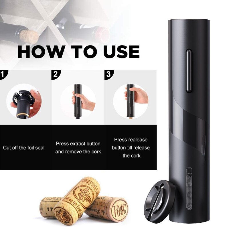Electric Wine Opener, One-click Button Reusable Automatic Wine Corkscrew Remover for Wine Lovers Gift Home Kitchen Bar Party