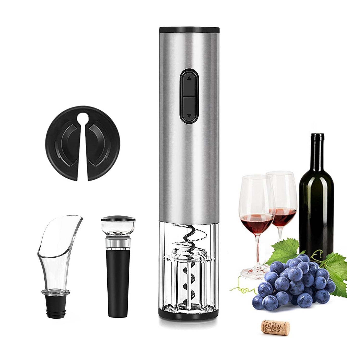 Electric Wine Opener Set Automatic Wine Bottle Opener Reusable Corkscrew Set with Foil Cutter, Vacuum Stopper and Pourer Set
