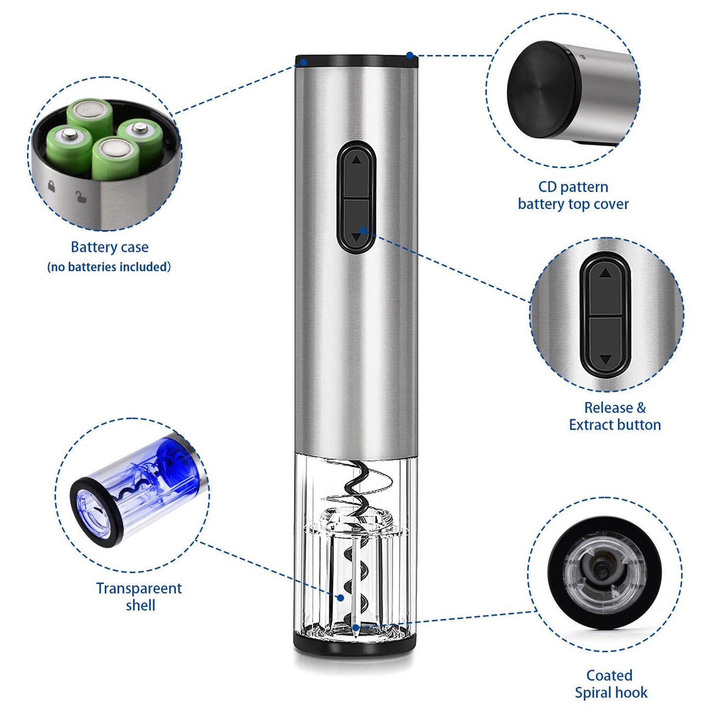 Electric Wine Opener Set Automatic Wine Bottle Opener Reusable Corkscrew Set with Foil Cutter, Vacuum Stopper and Pourer Set