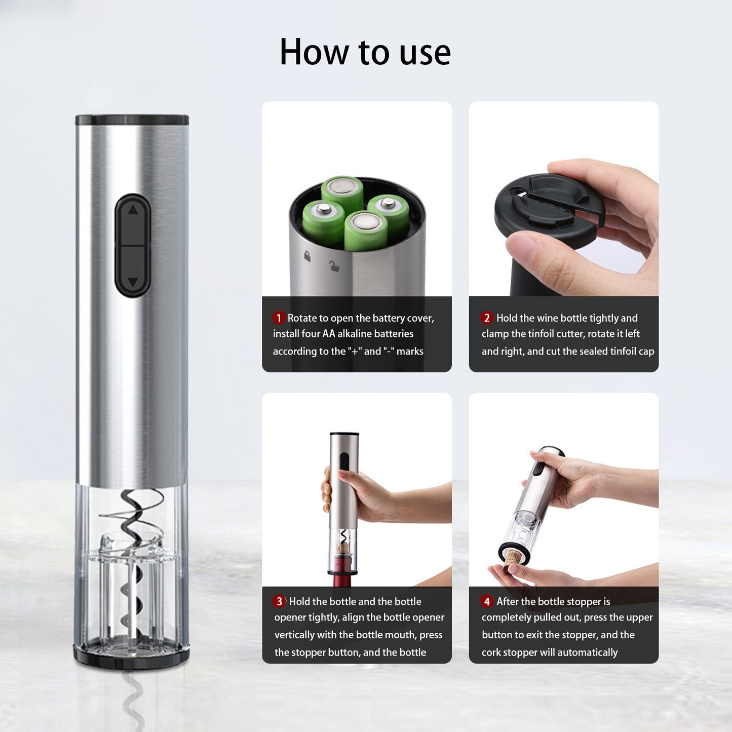 Electric Wine Opener Set Automatic Wine Bottle Opener Reusable Corkscrew Set with Foil Cutter, Vacuum Stopper and Pourer Set