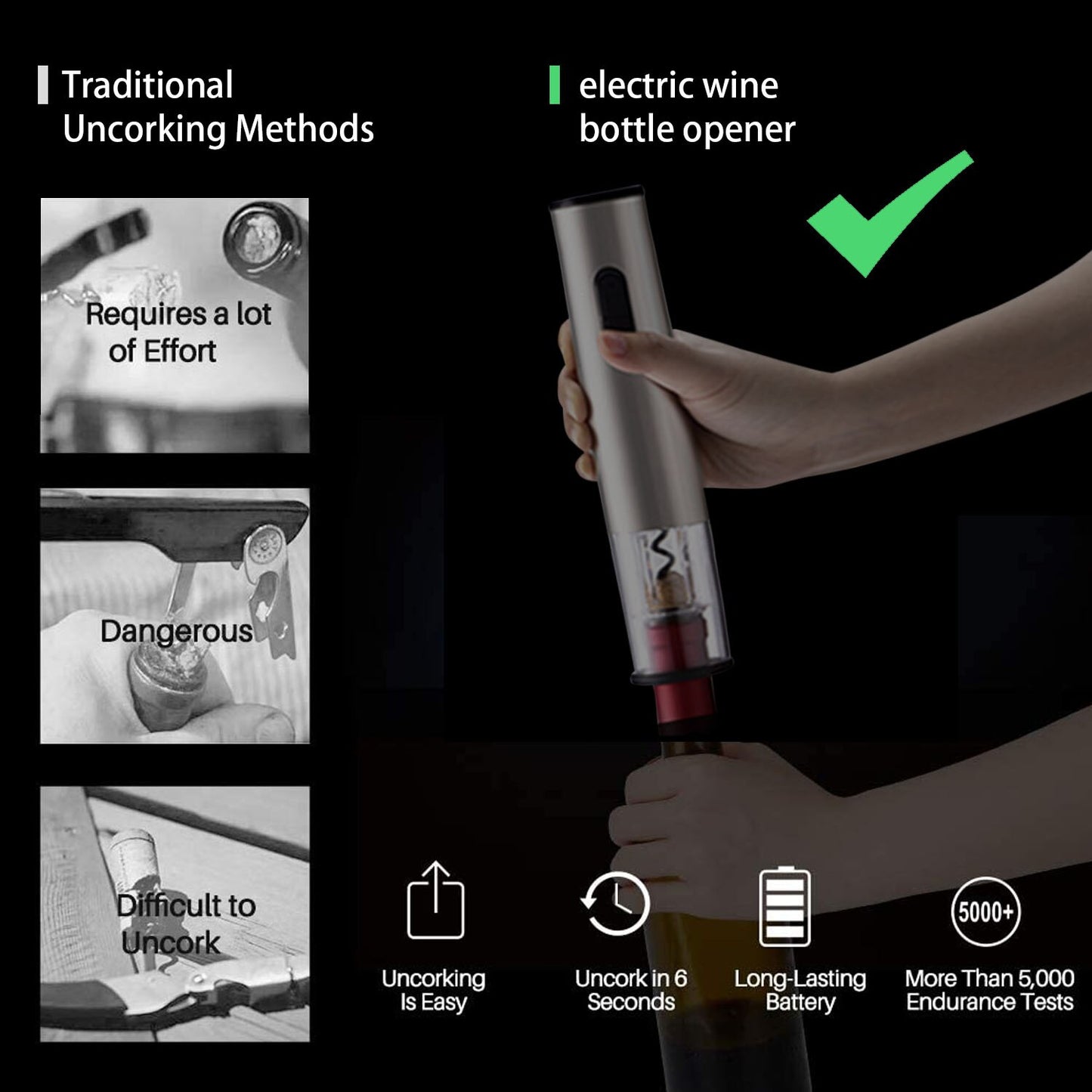 Electric Wine Opener Set Automatic Wine Bottle Opener Reusable Corkscrew Set with Foil Cutter, Vacuum Stopper and Pourer Set