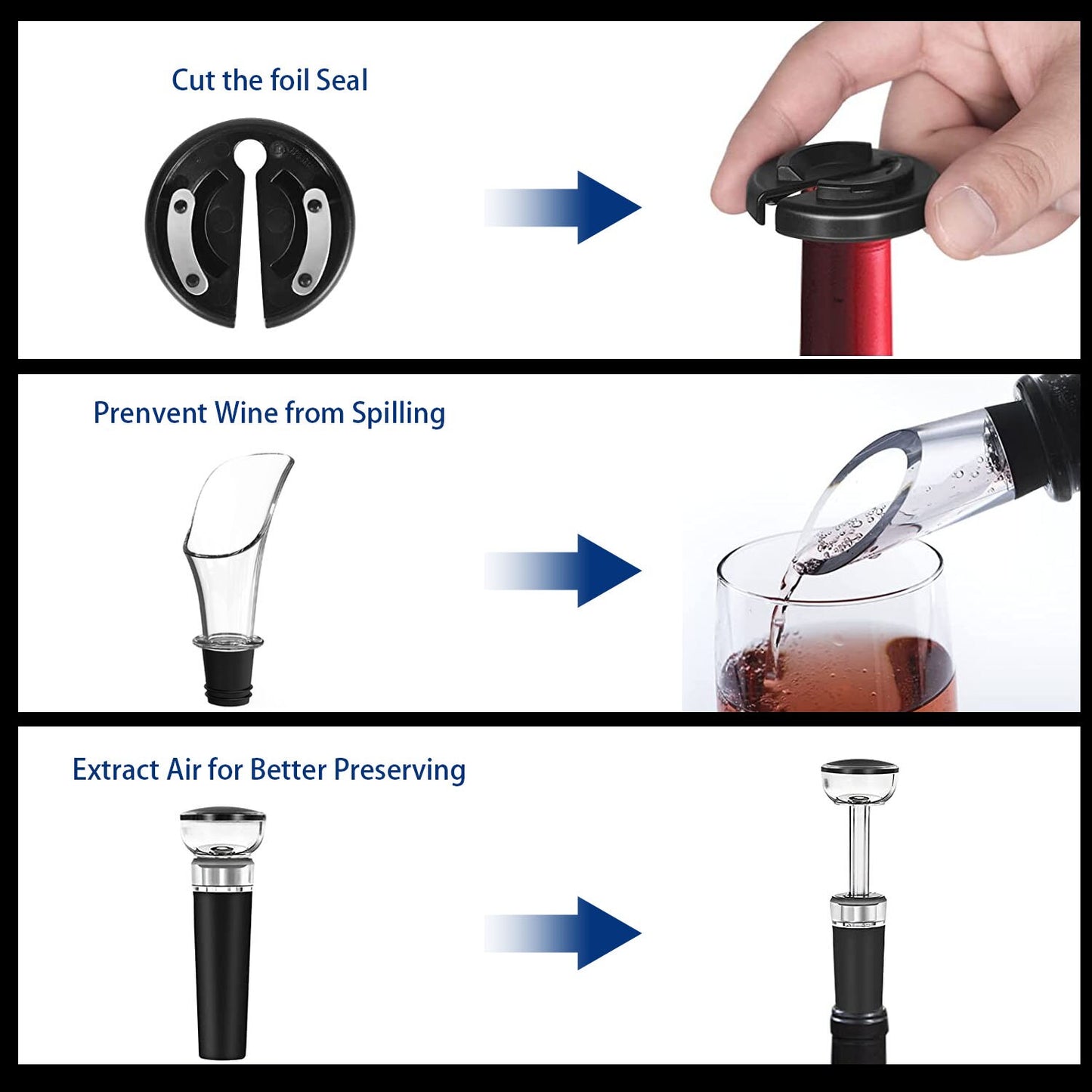 Electric Wine Opener Set Automatic Wine Bottle Opener Reusable Corkscrew Set with Foil Cutter, Vacuum Stopper and Pourer Set