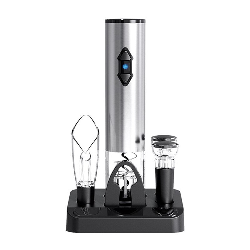 Electric Wine Opener Set, Includes Electric Wine Bottle Opener, Wine Pourer, Vacuum Wine Preserver, Foil Cutter & Base