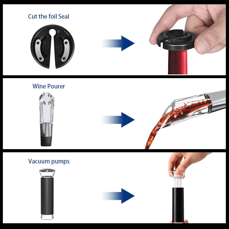 Electric Wine Opener Set, Includes Electric Wine Bottle Opener, Wine Pourer, Vacuum Wine Preserver, Foil Cutter & Base
