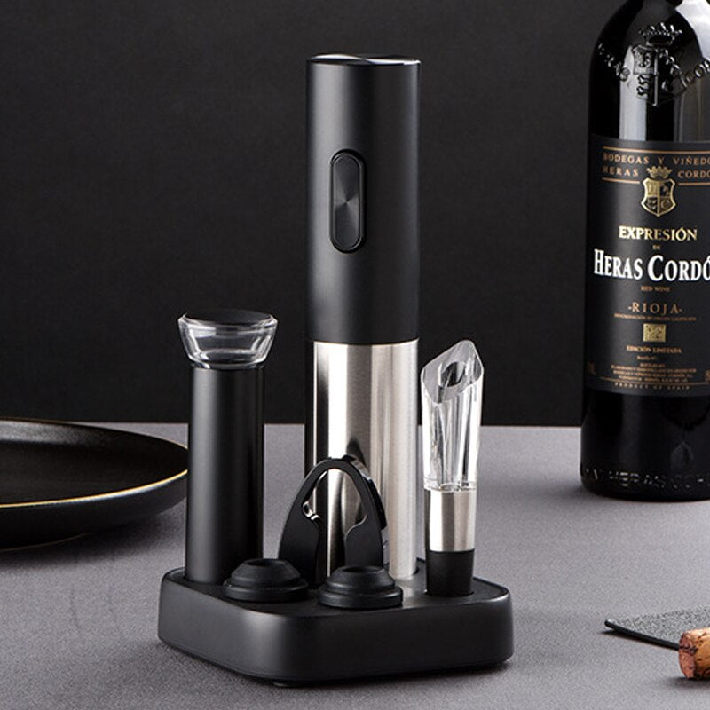 Electric Wine Opener Set, Includes Electric Wine Bottle Opener, Wine Pourer, Vacuum Wine Preserver, Foil Cutter & Base