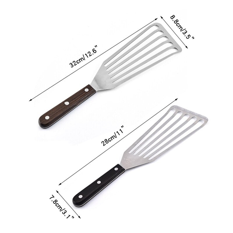 Fish Spatula, Stainless Steel Slotted Turner for Kitchen Cooking Flipping, Turning, Frying & Grilling, Riveted Handle