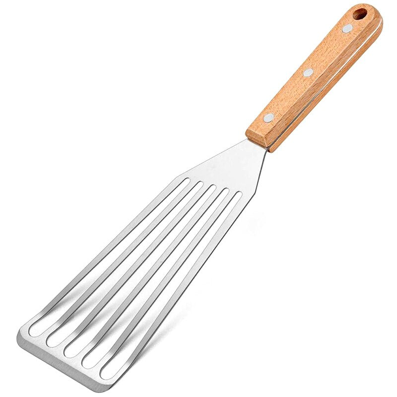 Fish Spatula, Stainless Steel Slotted Turner for Kitchen Cooking Flipping, Turning, Frying & Grilling, Riveted Handle