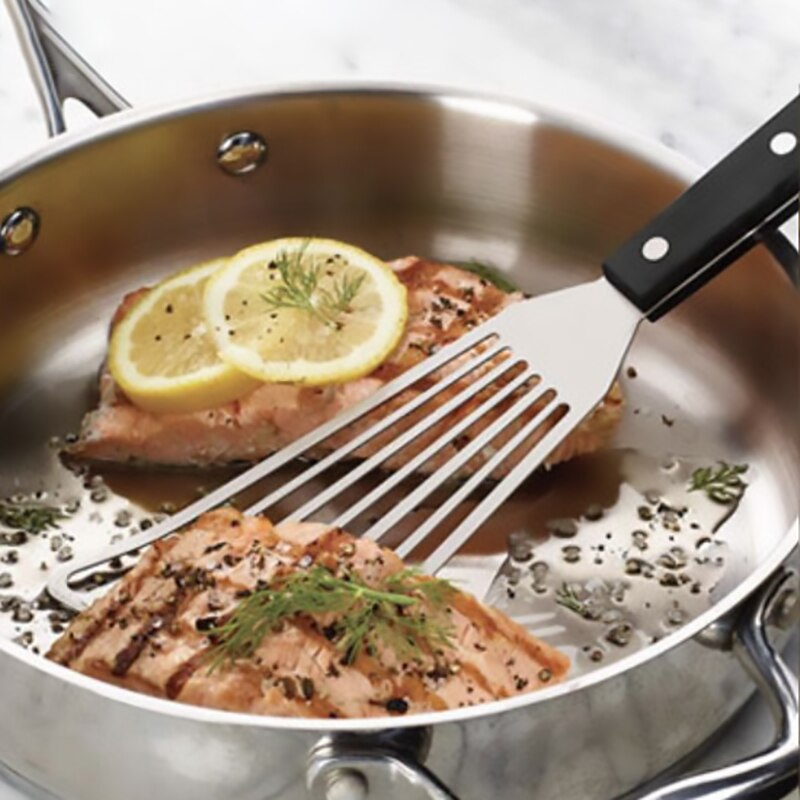 Fish Spatula, Stainless Steel Slotted Turner for Kitchen Cooking Flipping, Turning, Frying & Grilling, Riveted Handle