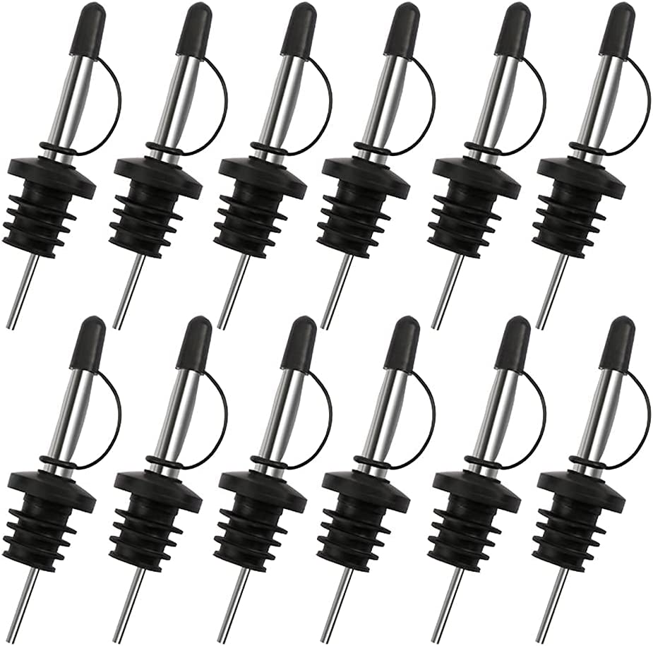 Liquor Pourers, Stainless Steel bottle spout and Liquor Pourers Dust Caps Covers for Wine Liquor Vinegar Olive Oil Bottles