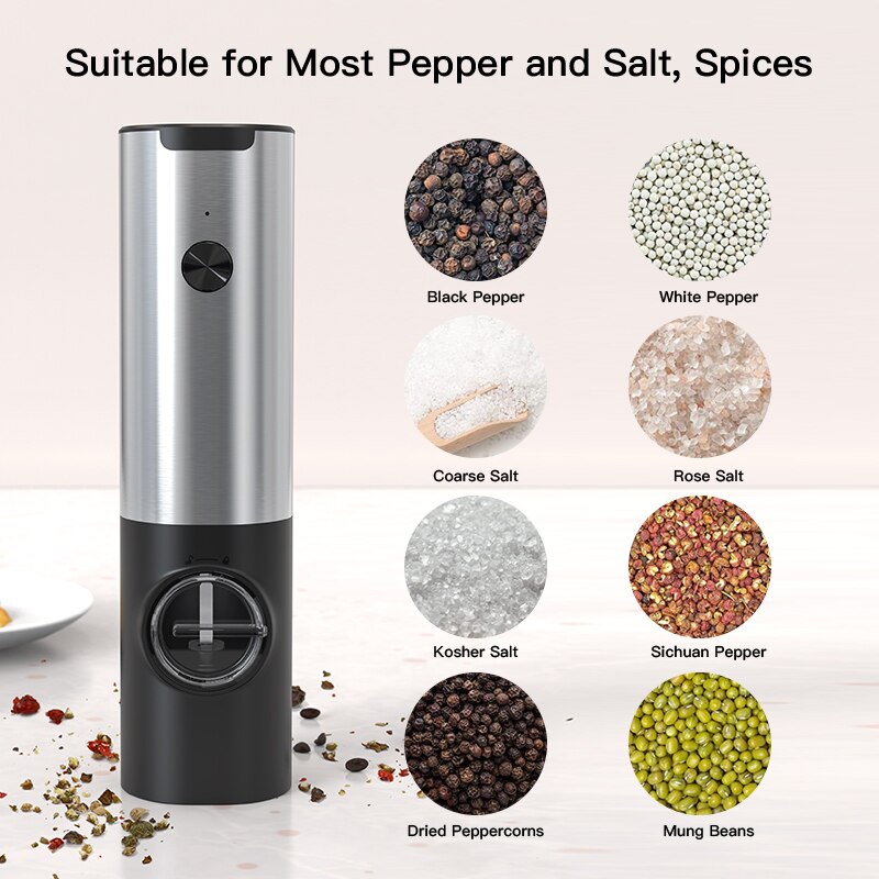 Rechargeable Electric Salt and Pepper Grinder - w/ USB Type-C Cable, Automatic Salt and Pepper Grinder Set, Kitchen accessorie