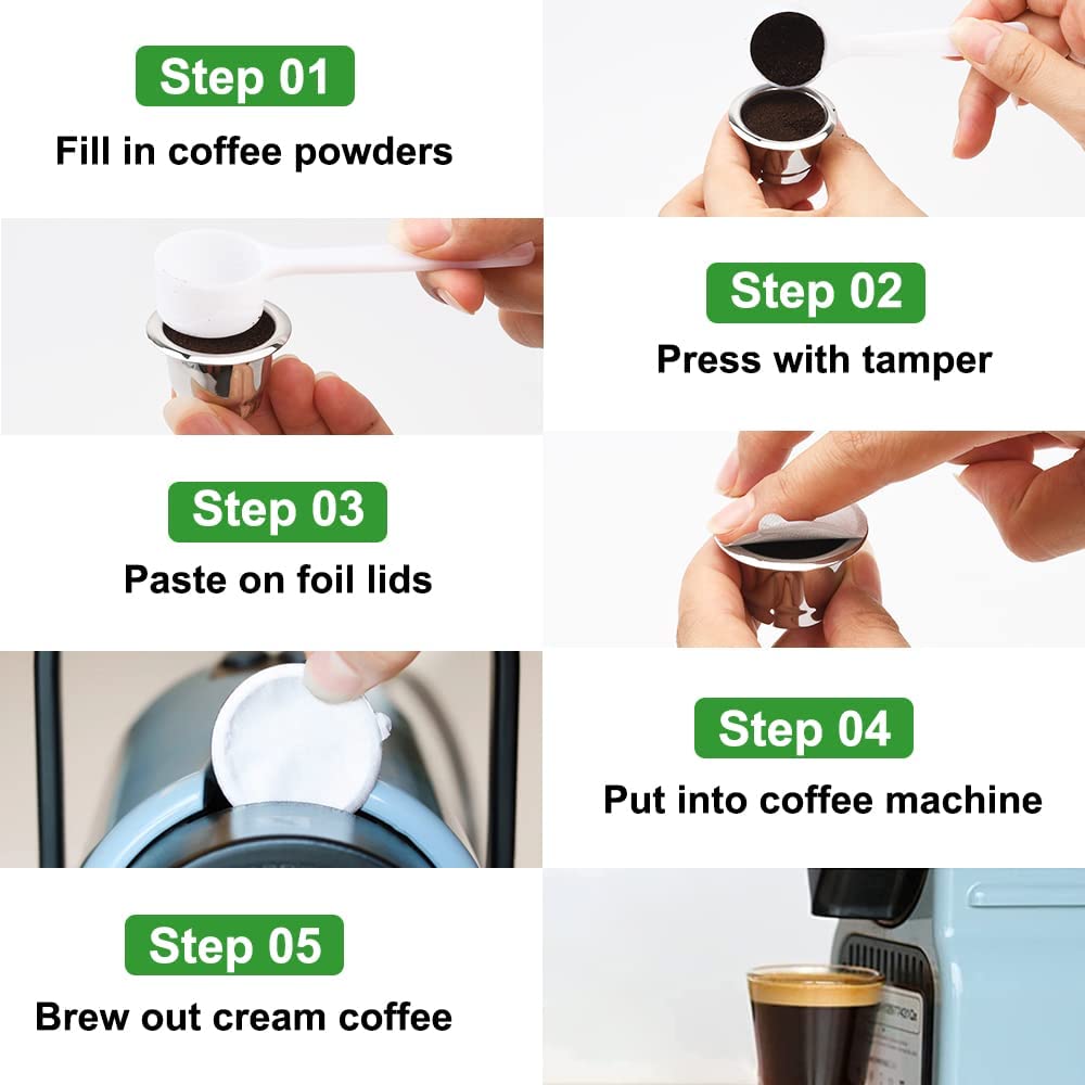 Reusable Espresso Capsules Refillable Coffee Pods, Stainless Steel Cups Filters Compatible for Nespresso Original Line Machines