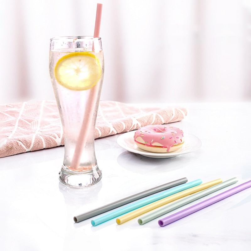 Reusable Silicone Drinking Straws, Big Size Flexible Straws - 6 Pieces(Colours may vary)