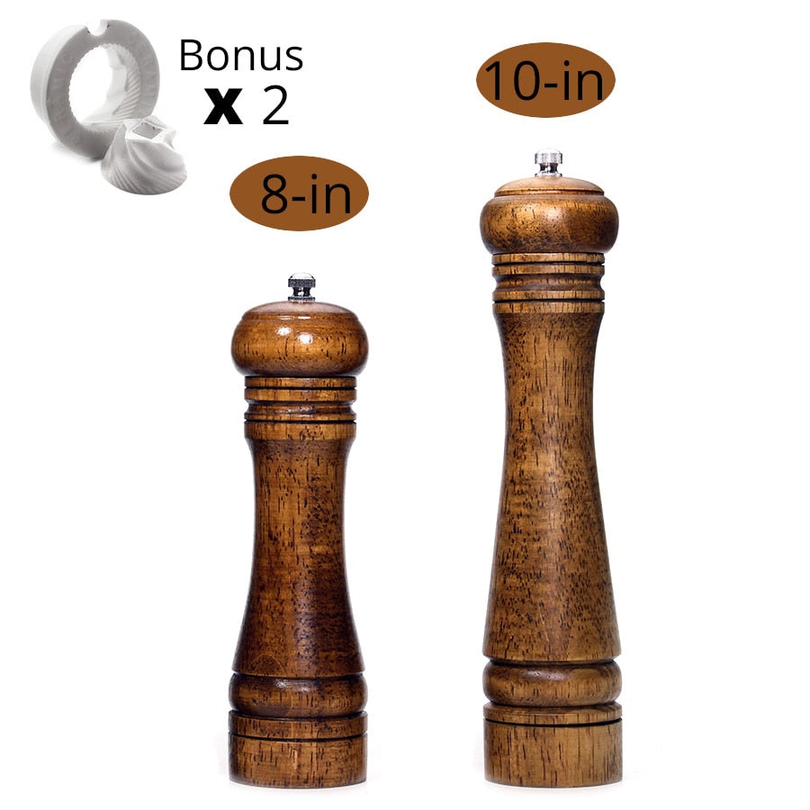 Salt and Pepper Mills, Solid Wood Pepper Mill with Strong Adjustable Ceramic Grinder 5" 8" 10" - Kitchen Tools by Leeseph