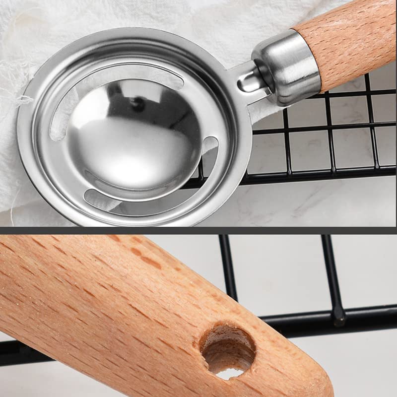 Stainless Steel Wooden Handle Whisk, Egg Mixer Egg Yolk Separator Wisk Kitchen Tool Egg Beater for Eggs and Egg Whites Blending