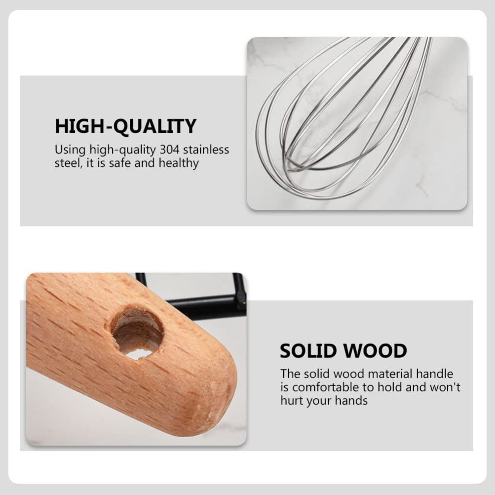 Stainless Steel Wooden Handle Whisk, Egg Mixer Egg Yolk Separator Wisk Kitchen Tool Egg Beater for Eggs and Egg Whites Blending