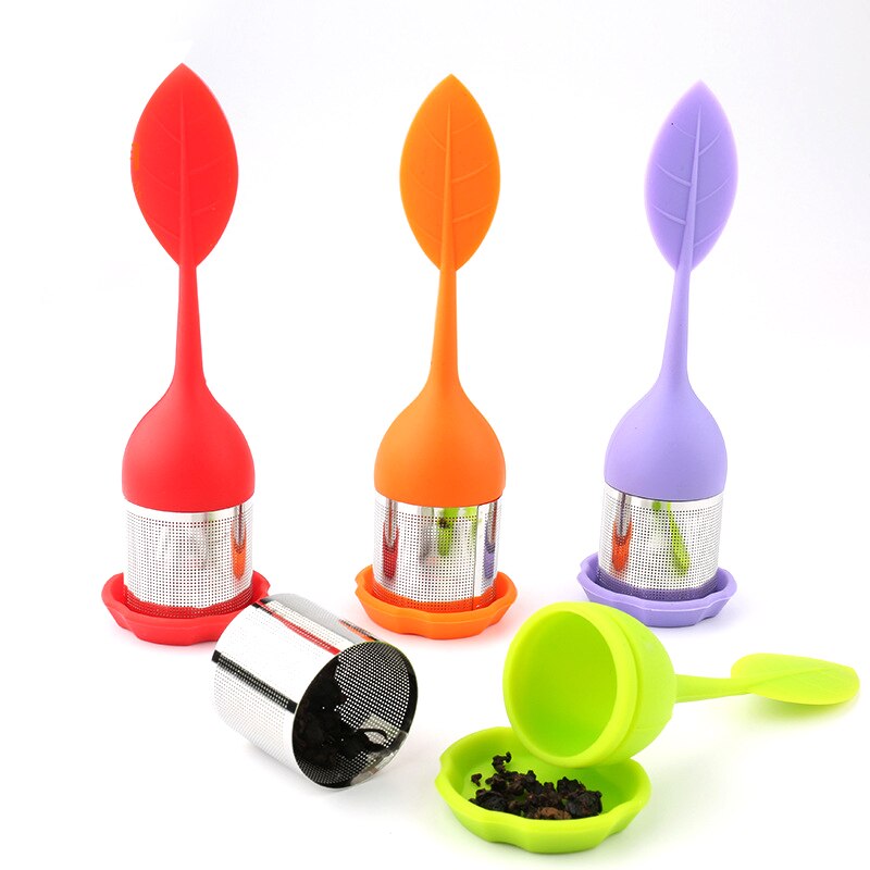 Tea Infuser - Stainless Steel Fine Mesh Tea Filter with BPA-Free Silicone Leaf Handle and Drip Tray for all Loose Leaf Tea