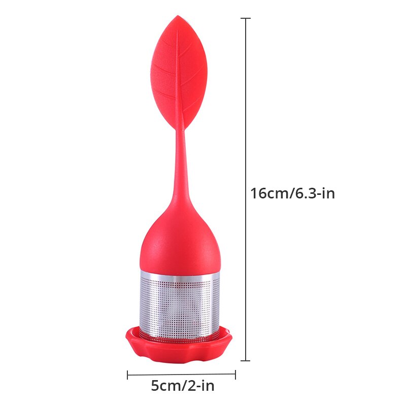 Tea Infuser - Stainless Steel Fine Mesh Tea Filter with BPA-Free Silicone Leaf Handle and Drip Tray for all Loose Leaf Tea