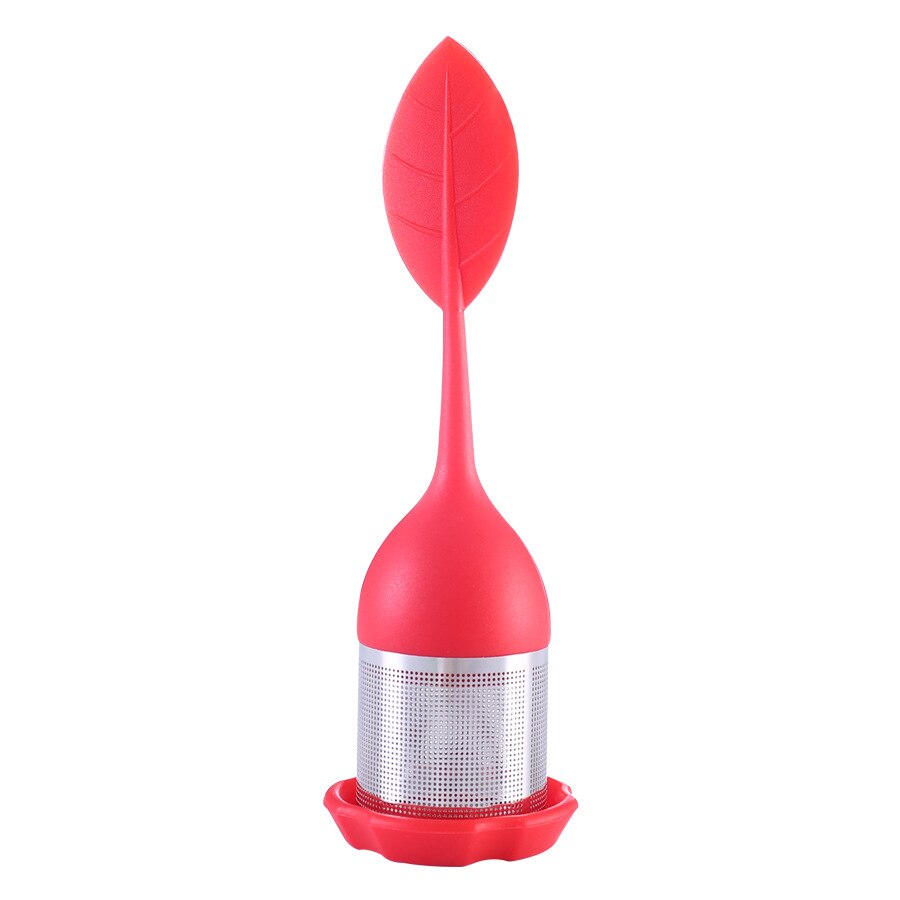 Tea Infuser - Stainless Steel Fine Mesh Tea Filter with BPA-Free Silicone Leaf Handle and Drip Tray for all Loose Leaf Tea