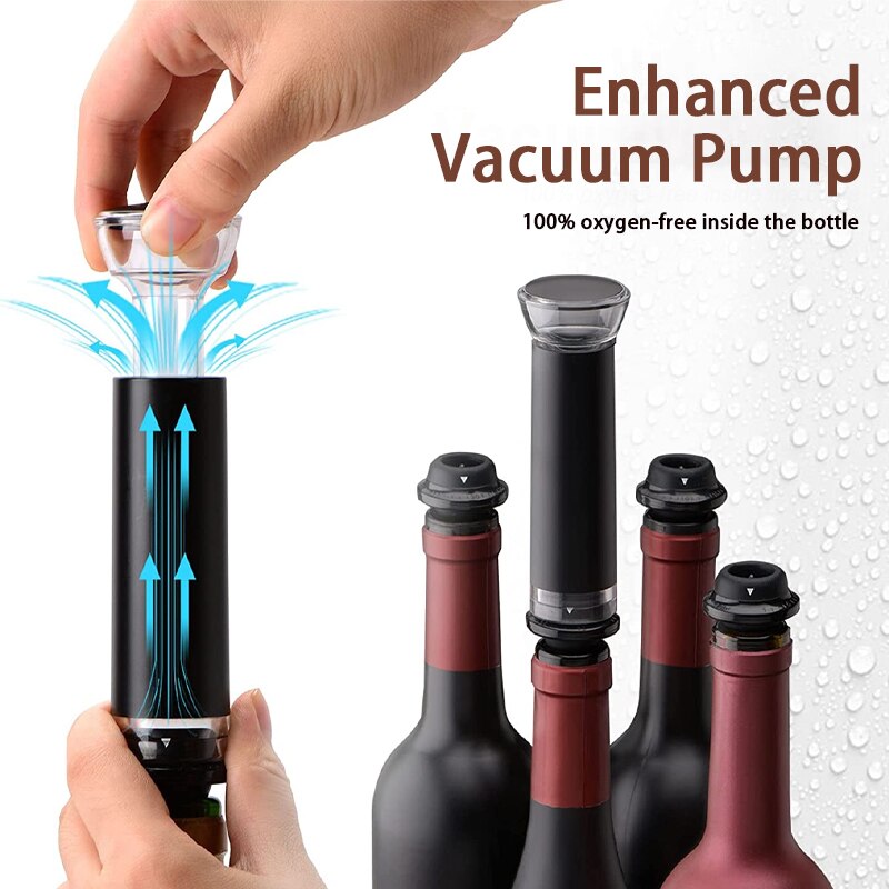 Vacuum Wine Bottle Stopper, Reusable Wine Vacuum Pump with 4 Food-grade Silicone Leakproof Wine Stoppers (Set)