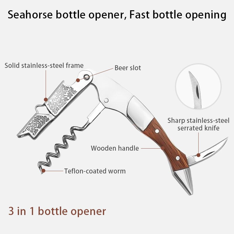Waiters Corkscrew, 3-1 Professional Wine Key, Double Lever Bottle Opener for Bartenders and Gifts - Sharp Micro-Serrated Knife