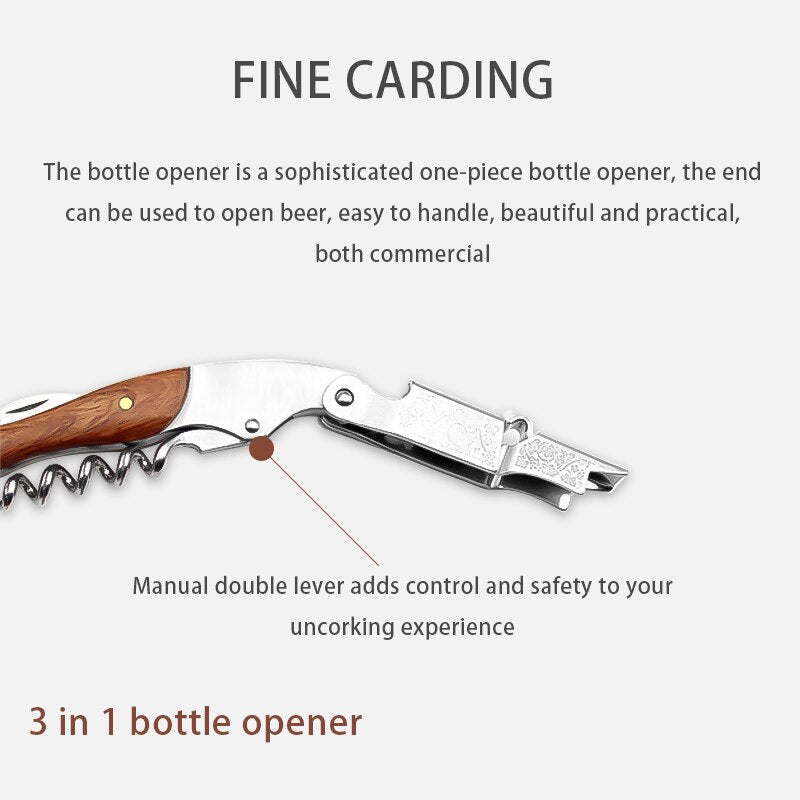 Waiters Corkscrew, 3-1 Professional Wine Key, Double Lever Bottle Opener for Bartenders and Gifts - Sharp Micro-Serrated Knife