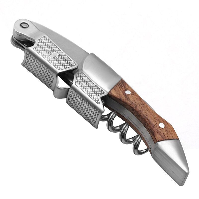 Waiters Corkscrew, 3-1 Professional Wine Key, Double Lever Bottle Opener for Bartenders and Gifts - Sharp Micro-Serrated Knife