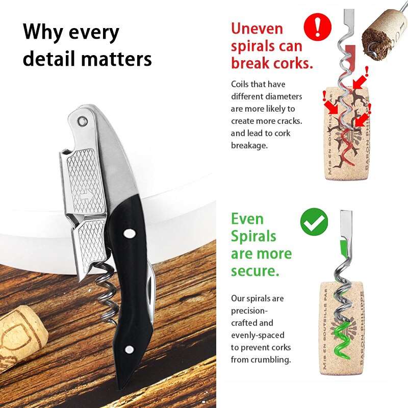 Waiters Corkscrew, Wine Bottle Opener, Professional Waiters Corkscrew with Foil Cutter & Dual Hinge Wine Opener for Bartenders