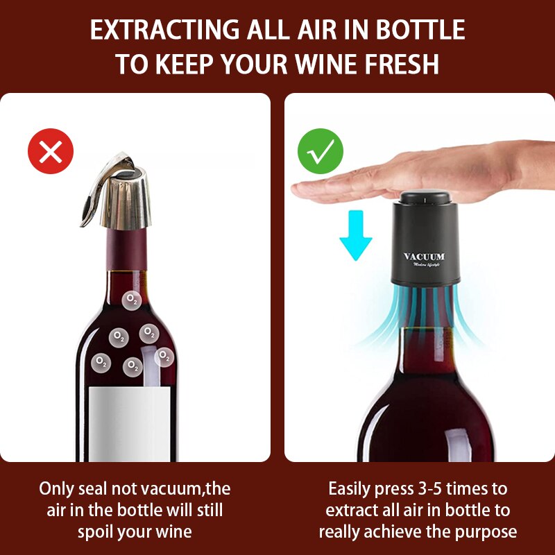 Wine Bottle Stopper, Wine Saver Vacuum Stoppers for Wine Bottles Seal Storage Keep Fresh, Reusable Wine Preserver