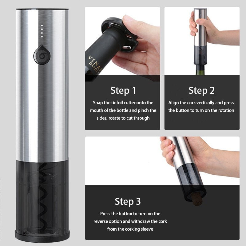 Wine Corkscrew Bottle Opener, Electric Wine Opener, Automatic Rechargeable Wine Opener with Foil Cutter For Home Party Gifts