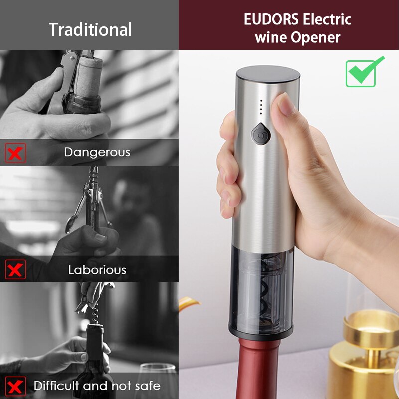 Wine Corkscrew Bottle Opener, Electric Wine Opener, Automatic Rechargeable Wine Opener with Foil Cutter For Home Party Gifts