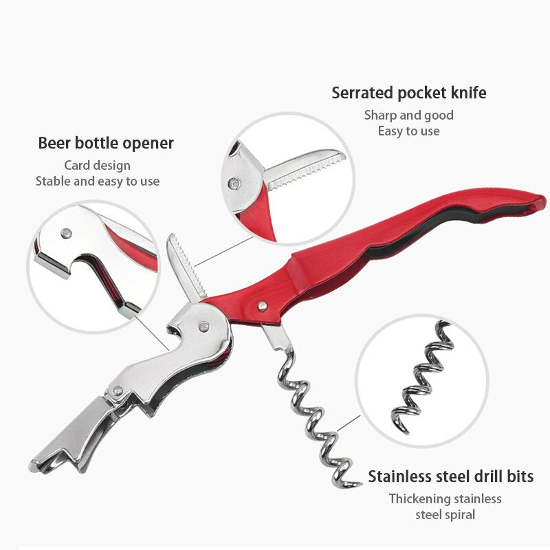 Wine Opener, Two-Prong Cork Puller Waiters Corkscrew Wine Cork Opener, Beer-Bottle Opener for Bartenders and Gifts