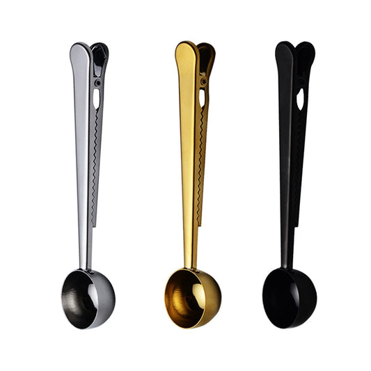 2 in 1 coffee spoon, stainless steel teaspoon with long handle, multifunctional coffee spoon with clip (with bag clip)