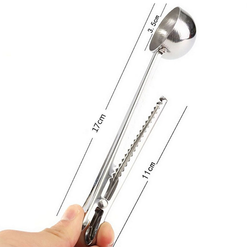 2 in 1 coffee spoon, stainless steel teaspoon with long handle, multifunctional coffee spoon with clip (with bag clip)