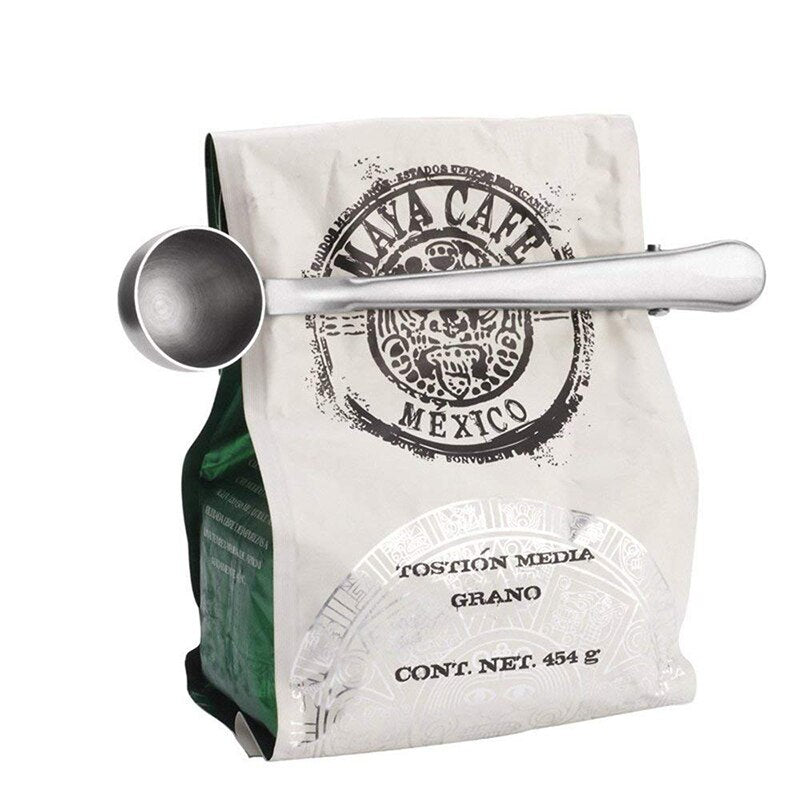 2 in 1 coffee spoon, stainless steel teaspoon with long handle, multifunctional coffee spoon with clip (with bag clip)