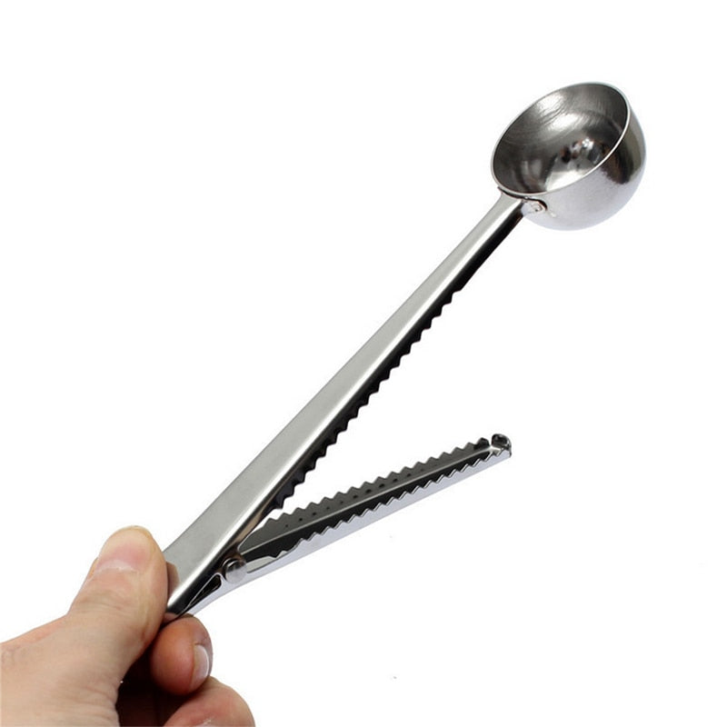 2 in 1 coffee spoon, stainless steel teaspoon with long handle, multifunctional coffee spoon with clip (with bag clip)