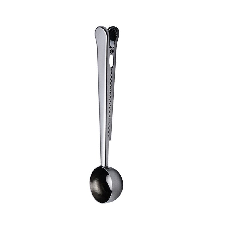 2 in 1 coffee spoon, stainless steel teaspoon with long handle, multifunctional coffee spoon with clip (with bag clip)
