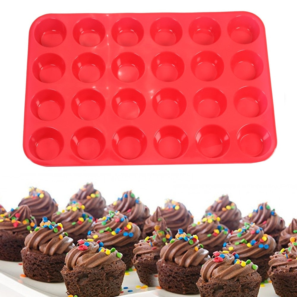 24-Cup Non-Stick Silicone Baking Mold for Muffins, Cupcakes and Mini Cakes