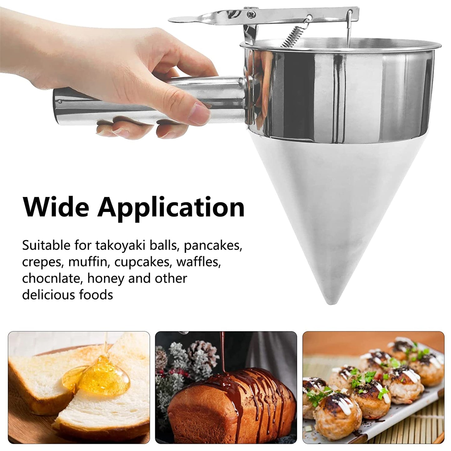 304 Stainless Steel Pancake Batter Dispenser Kitchen Big Funnel Spice Octopus Balls Tools with Rack Funnel Cooking with Handle