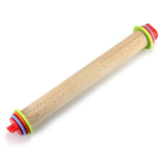 Adjustable Wood Rolling Pin with Removable Rings 17-in by Leeseph