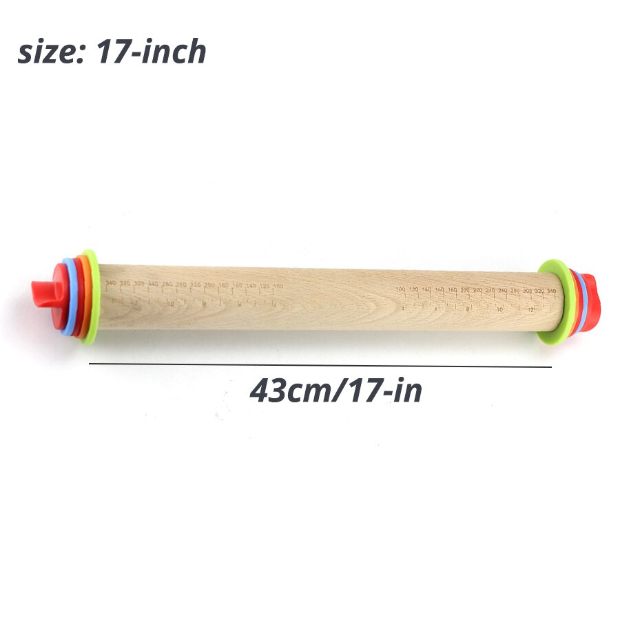 Adjustable Wood Rolling Pin with Removable Rings 17-in by Leeseph