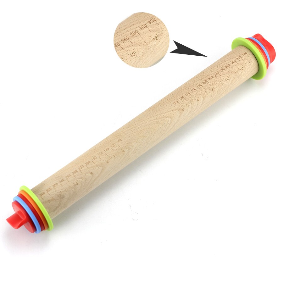 Adjustable Wood Rolling Pin with Removable Rings 17-in by Leeseph